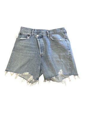 Agolde Light Blue High-Rise Distressed Denim Shorts